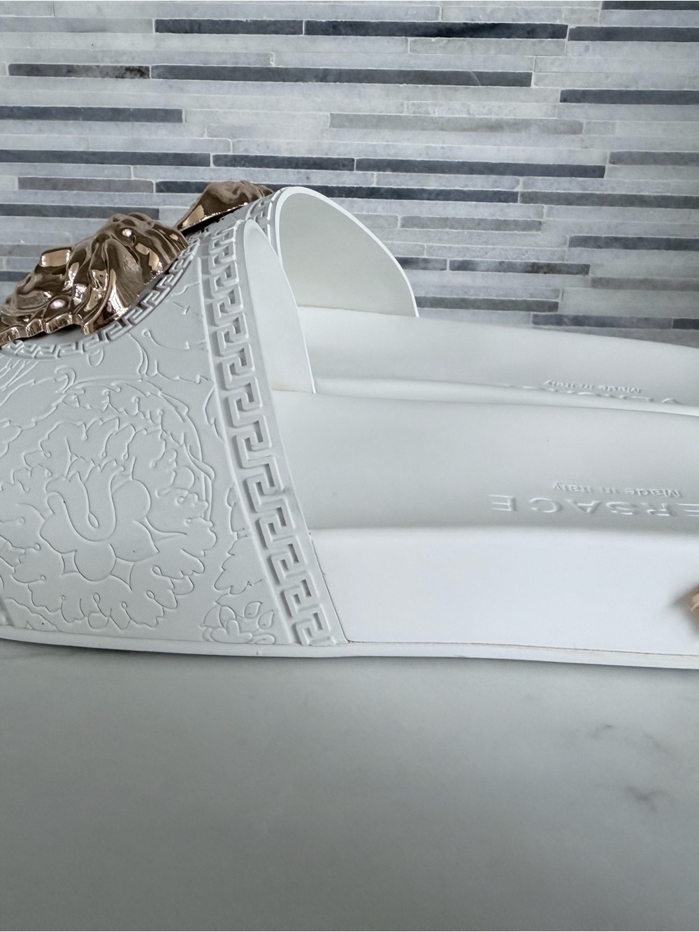Versace White Slides with Gold Medusa Plaques size 11 - Picture 15 of 16